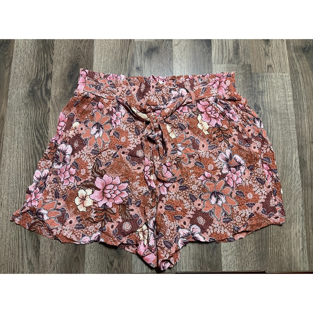 Knox Rose Shorts, Women's Size Small? Brown Pink, Floral, Tie Waist